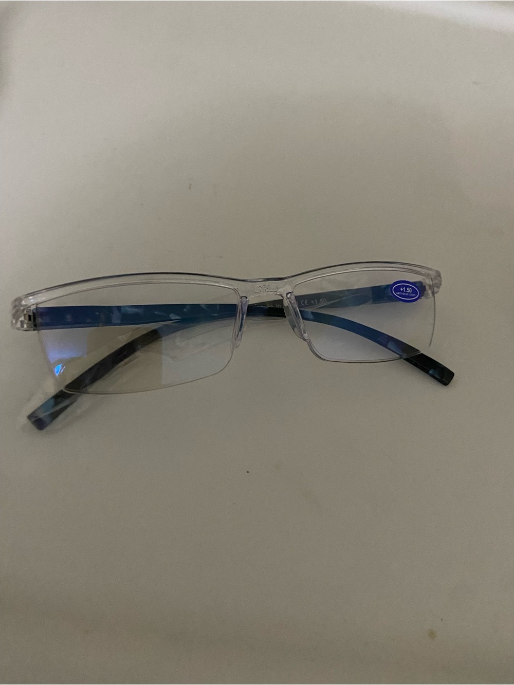 Clear Frame Blue Temples Reading Glasses (+1.50)
